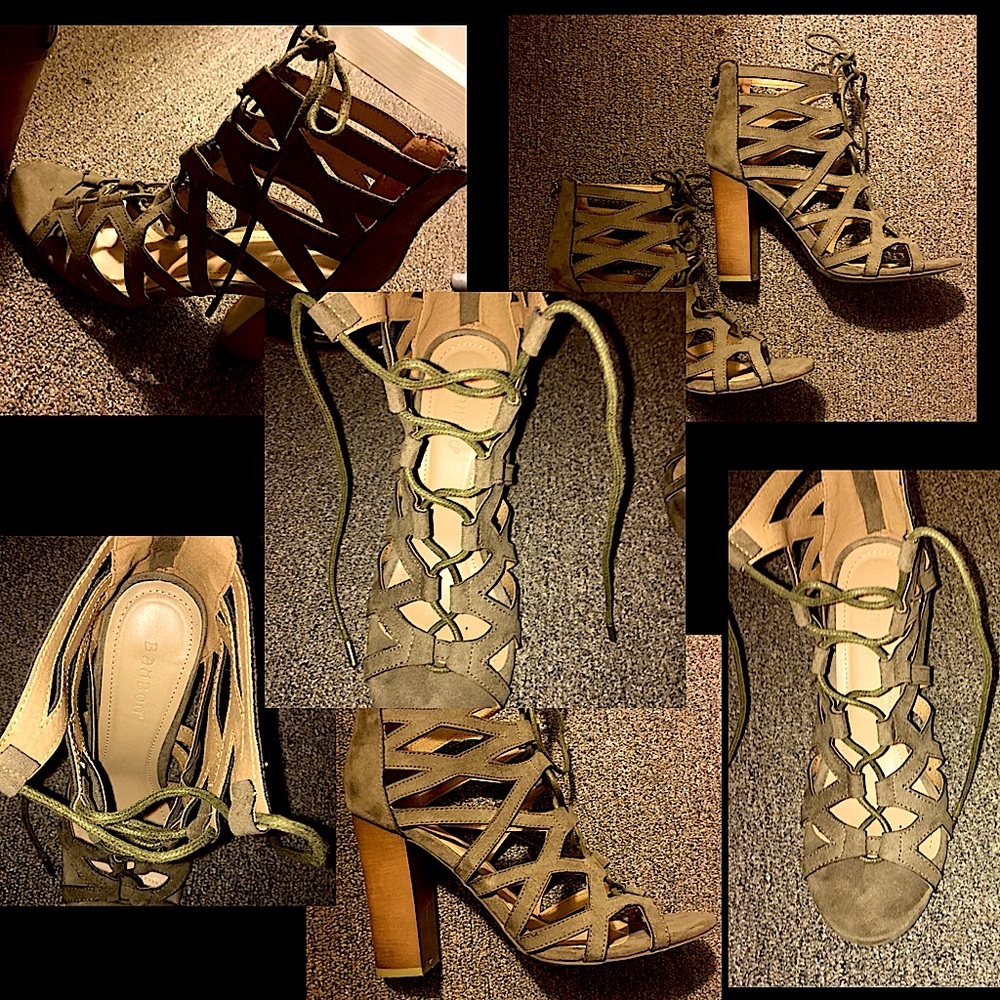BN BAMBOO Suede Chunky heels Criss Cross Lace up Zip up back